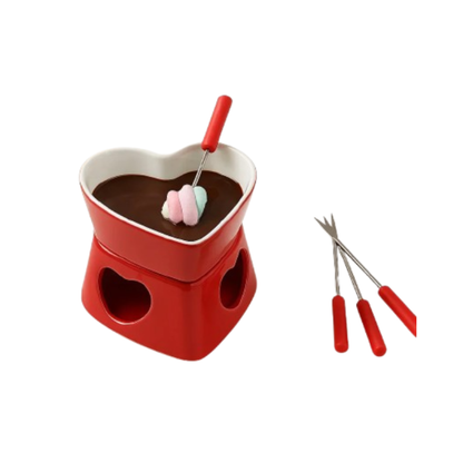 Herzförmiges Keramik-Fondue-Set