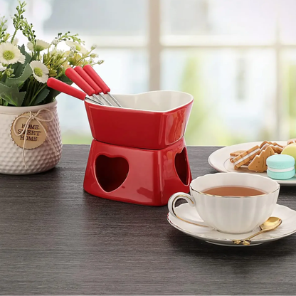 Herzförmiges Keramik-Fondue-Set