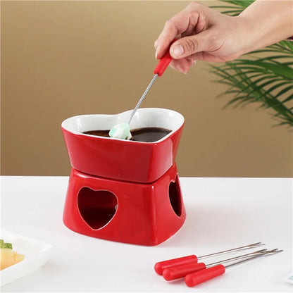 Herzförmiges Keramik-Fondue-Set