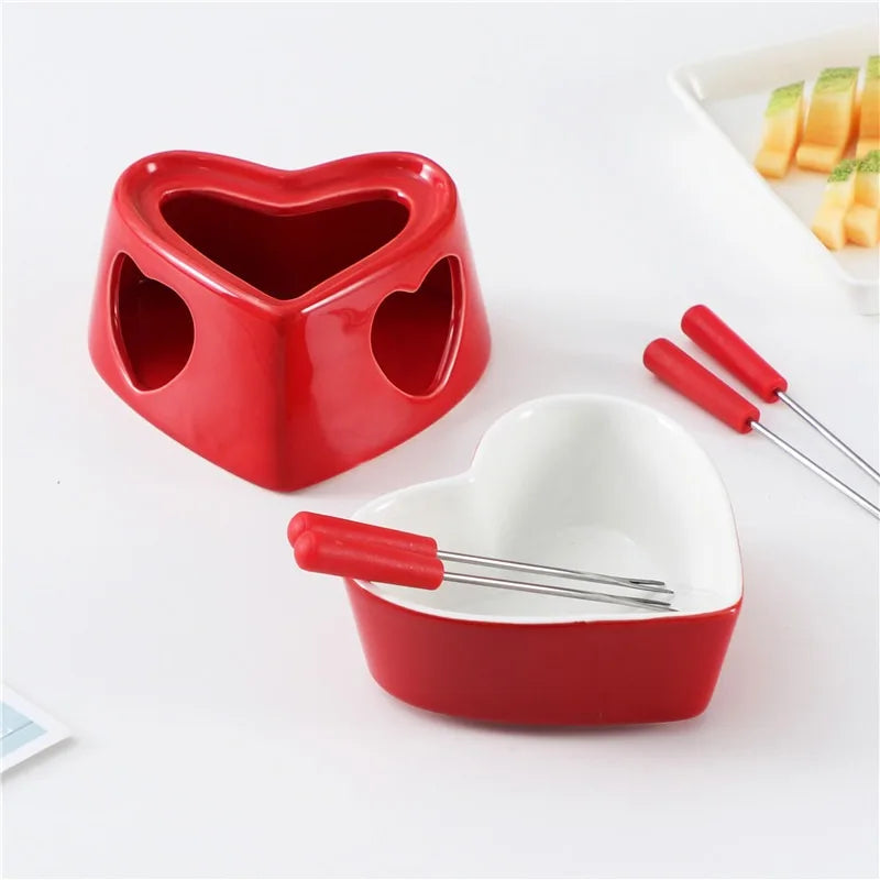 Herzförmiges Keramik-Fondue-Set